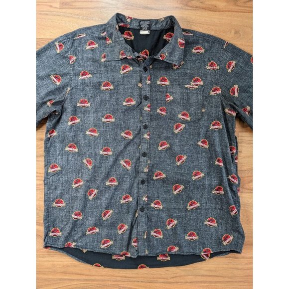 Jurassic Park Mens Button Short Sleeve Shirt Size XL Black All Over Print B6 - Picture 3 of 10